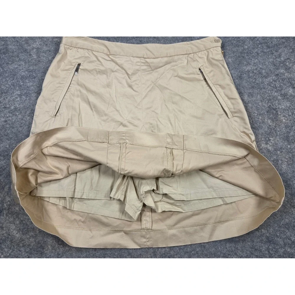 Vintage Ralph Lauren Golf Women 12 Khaki Tan Cotton Skort Zipper Pockets Skirt
